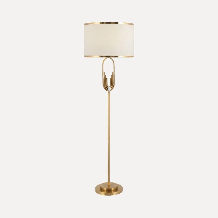 Menaggio, lampadaire doré, abat-jour blanc