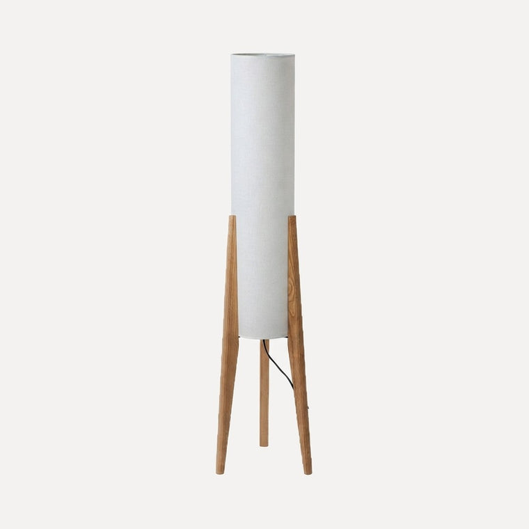 Asuka, lampadaire colonne en tissu sur trépied en bois, Bois naturel