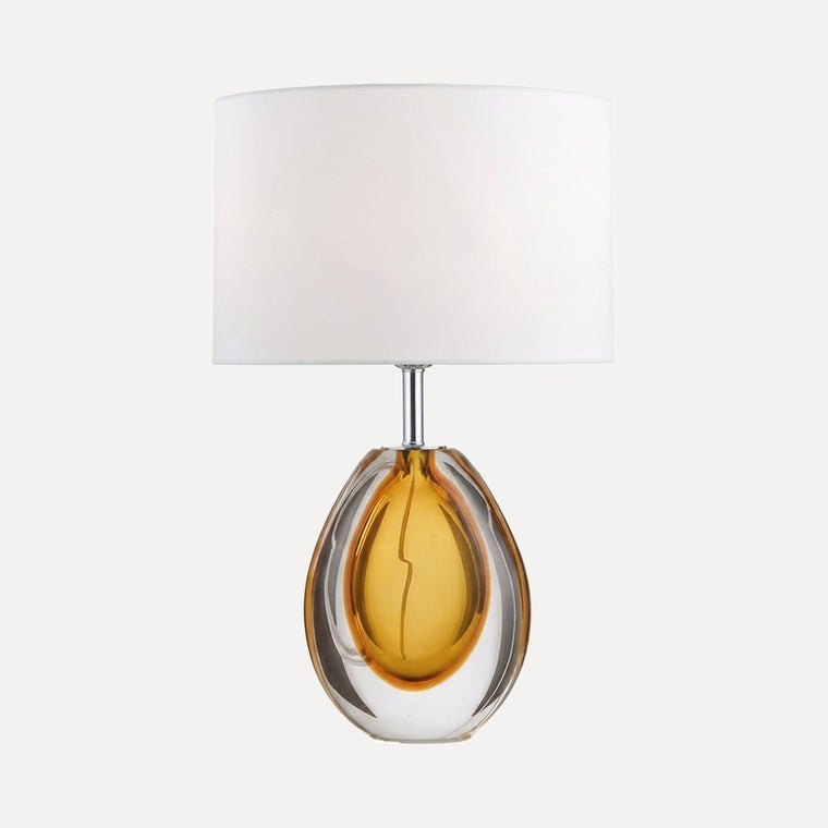 Cascia, lampe à poser œuf de verre ambré, abat-jour blanc