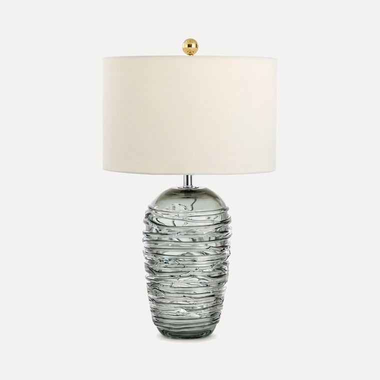 Cannara, lampe à poser verre fumé strié, abat-jour crème