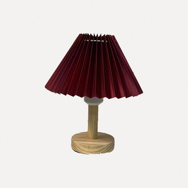 Petite lampe abat-jour plissé et pied en bois – Collonges, finition bordeaux