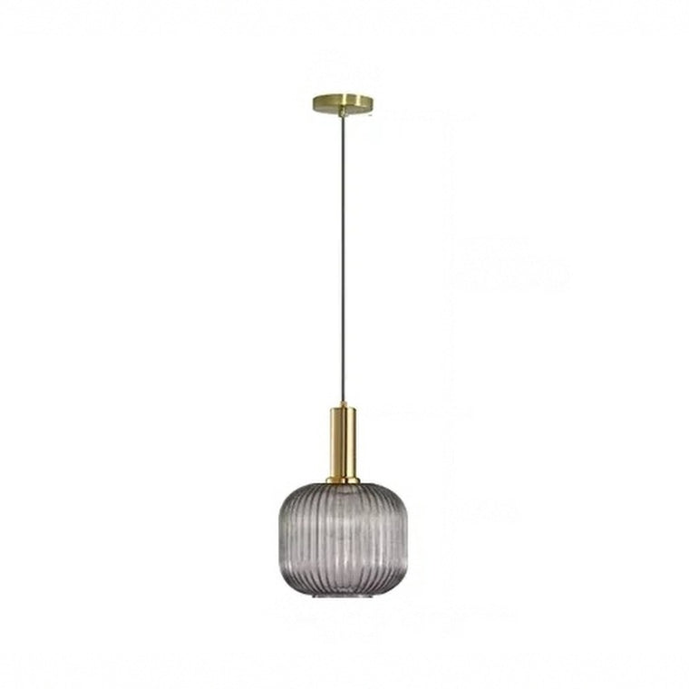 Suspension en verre strié fumé, ambré ou vert, laiton – Dozza, finition verre fumé, boule Ø 20 cm / Sans ampoule
