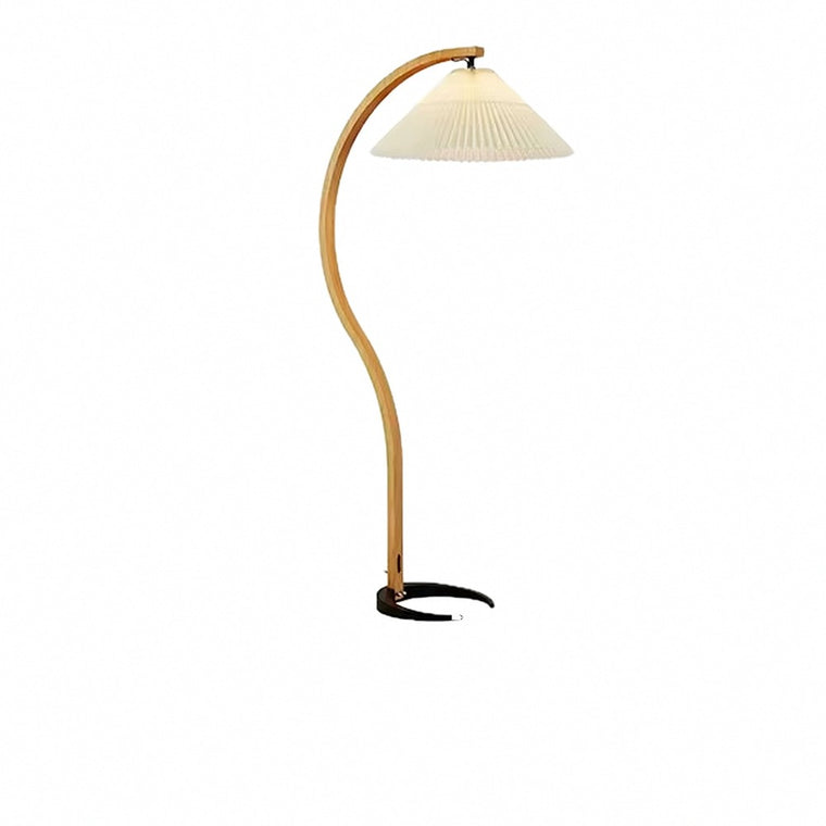 Lampadaire arc en bois courbé et abat-jour en tissu – Grimaud, finition arc en hêtre, abat-jour beige