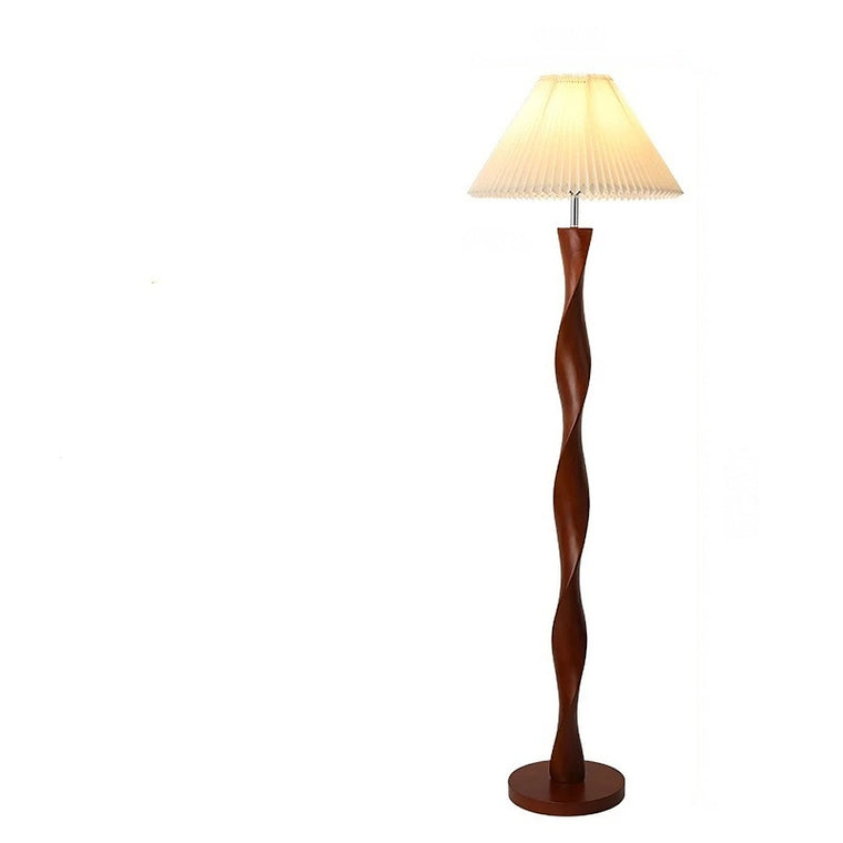Lampadaire bambou massif et abat-jour en tissu, cinq modèles – Kawagoe, finition modèle A, plissé