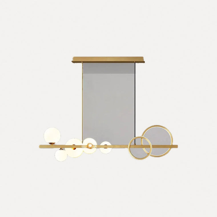 Menthon, suspension linéaire globes de verre et anneaux led