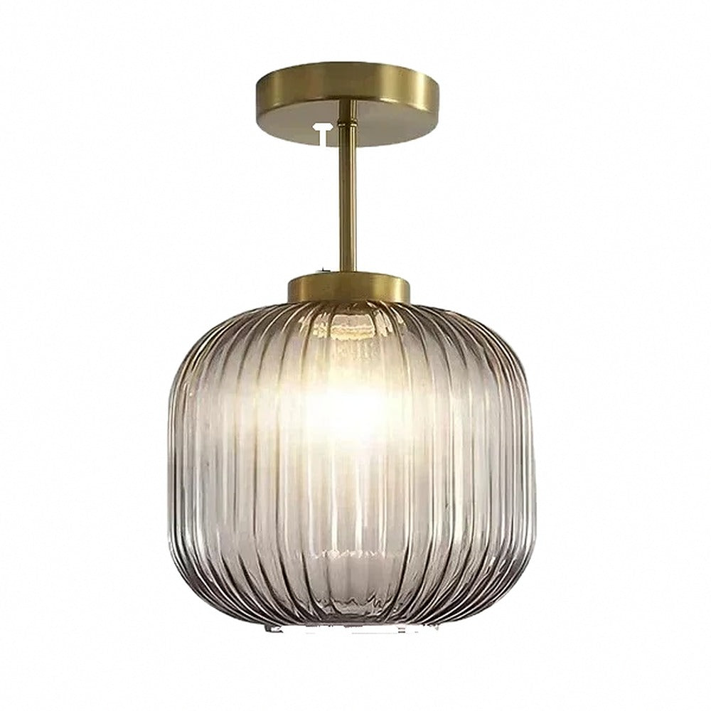 Plafonnier en verre strié et laiton, quatre teintes, Ø 20 cm – Levico, finition gris fumé
