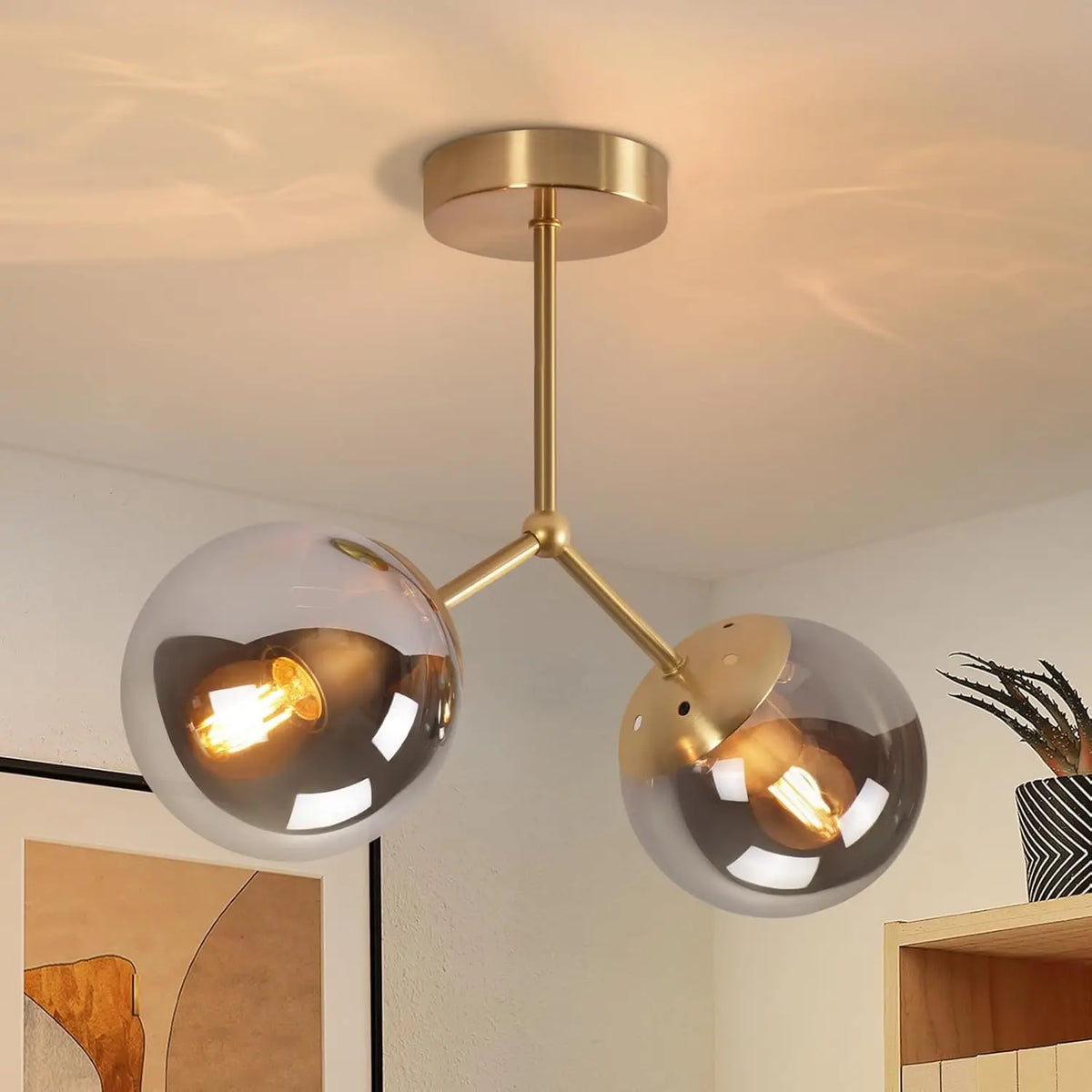 Plafonnier boules de verre, doré ou noir, 1 à 5 feux – Bercy, finition doré