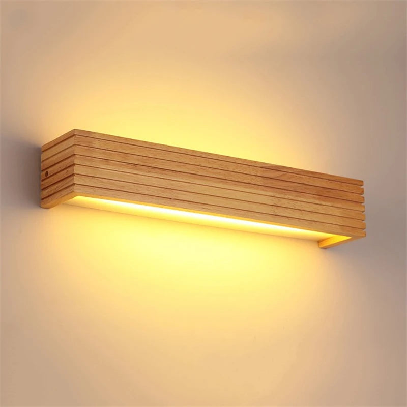 Applique en chêne massif, lumière haut et bas, 35 ou 45 cm – Obuse allumée
