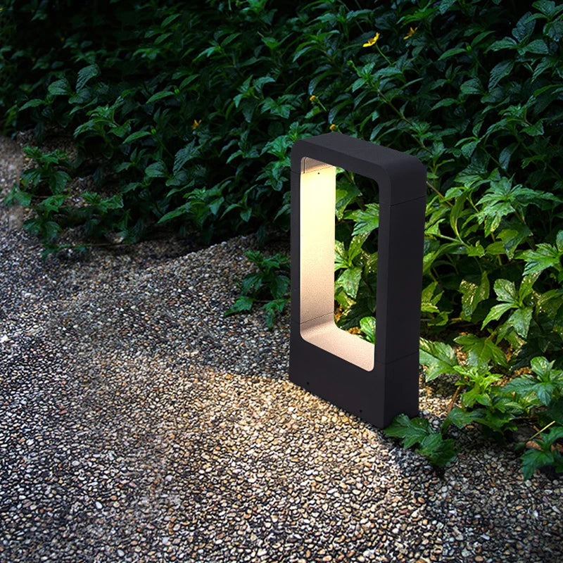 Borne de jardin cadre en aluminium noir, 30 à 80 cm – Soulac allumée