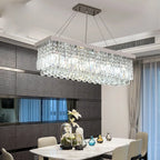 Suspension lustre rectangulaire en cristal – Concorde, vue d’ambiance