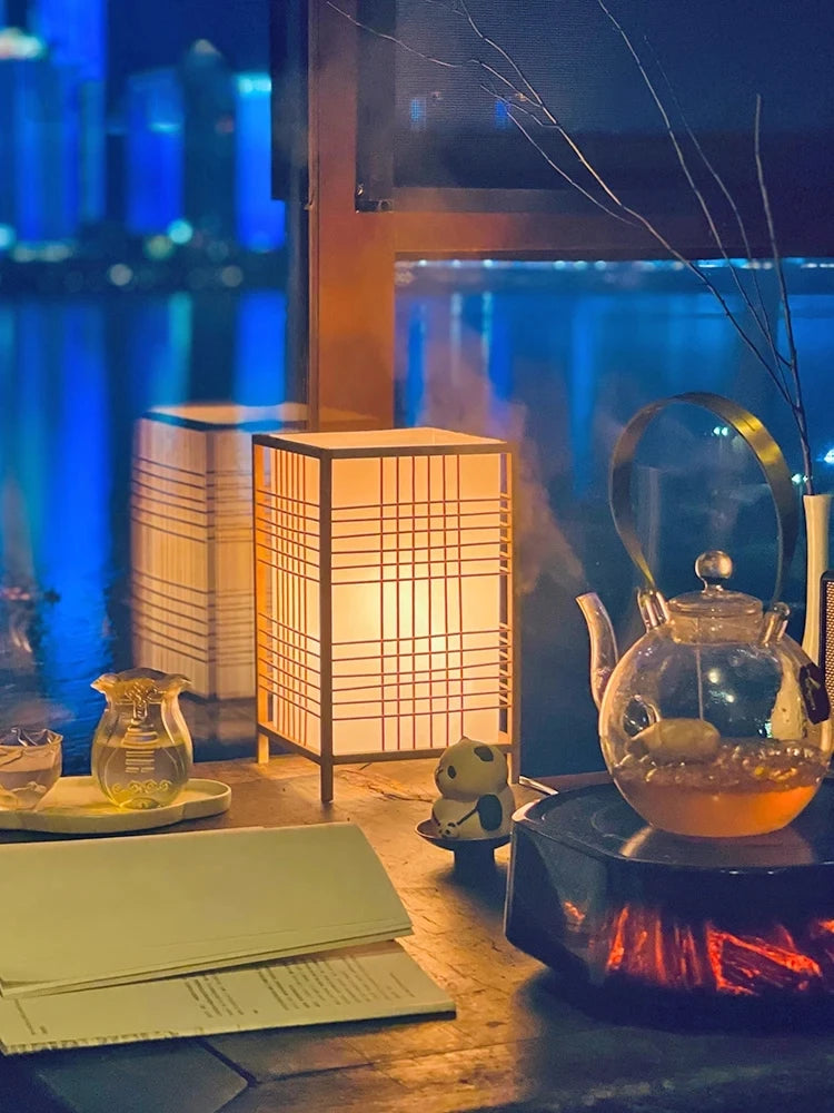 Lampe à poser lanterne en bambou, style japonais – Hakata, vue d’ambiance