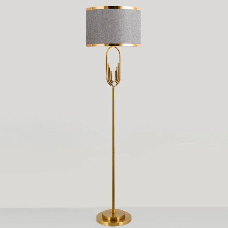 Lampadaire doré, abat-jour blanc, gris ou noir – Menaggio, finition doré, abat-jour gris