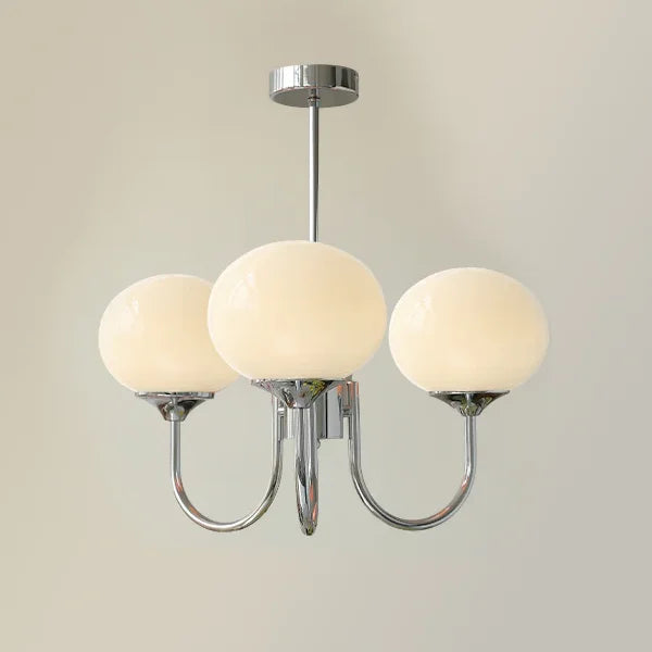 Suspension lustre à globes de verre, rose, crème ou blanc – Sèvres, finition chromé, 3 globes blancs