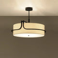 Suspension tambour en tissu et métal noir – Malmaison, finition ø 55 cm / Blanc chaud