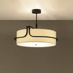 Suspension tambour en tissu et métal noir – Malmaison, finition ø 55 cm / Blanc chaud