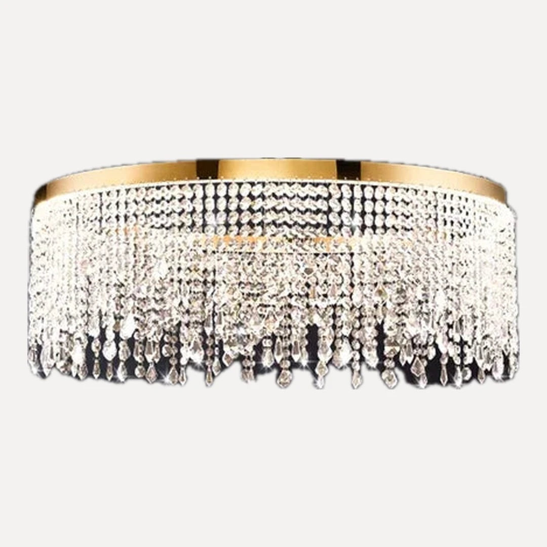 Lustre couronne dorée et rideau de cristal, Ø 40 ou 60 cm – Maintenon