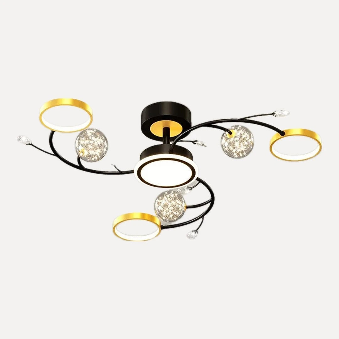 Silvacane, anneaux de lumière et globes étoilés, doré, 6 têtes