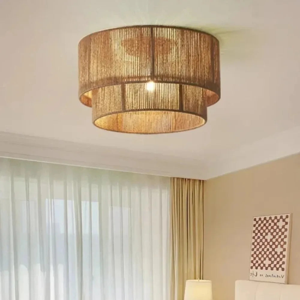 Plafonnier double en corde de chanvre, Ø 45 cm – Saorge, vue d’ambiance