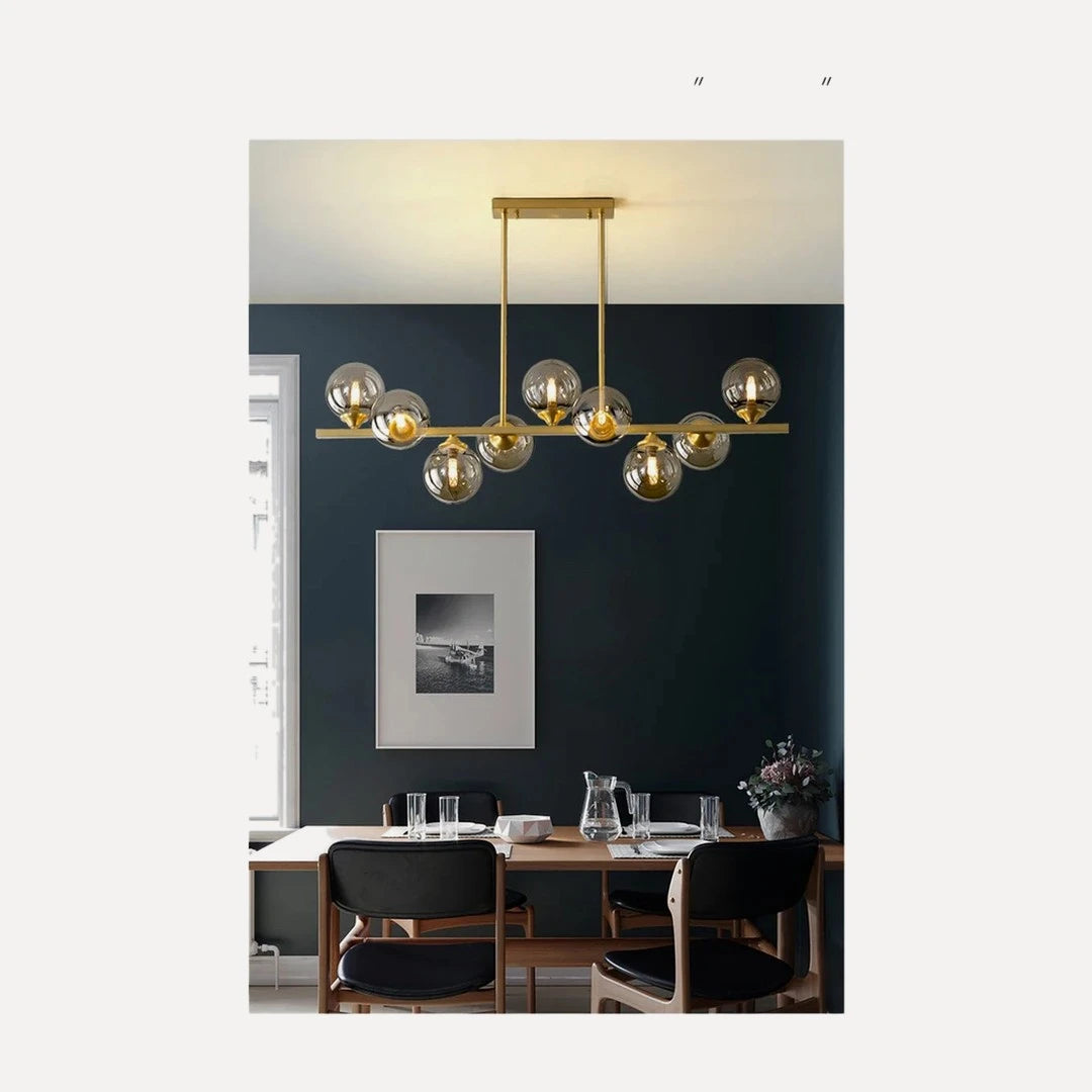 Lustre linéaire à globes de verre gris ou ambré, 78 ou 95 cm – Vigny