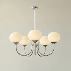Chromé, 5 globes blancs