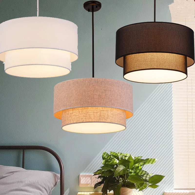 Suspension double tambour en tissu effet lin – Vosges allumée