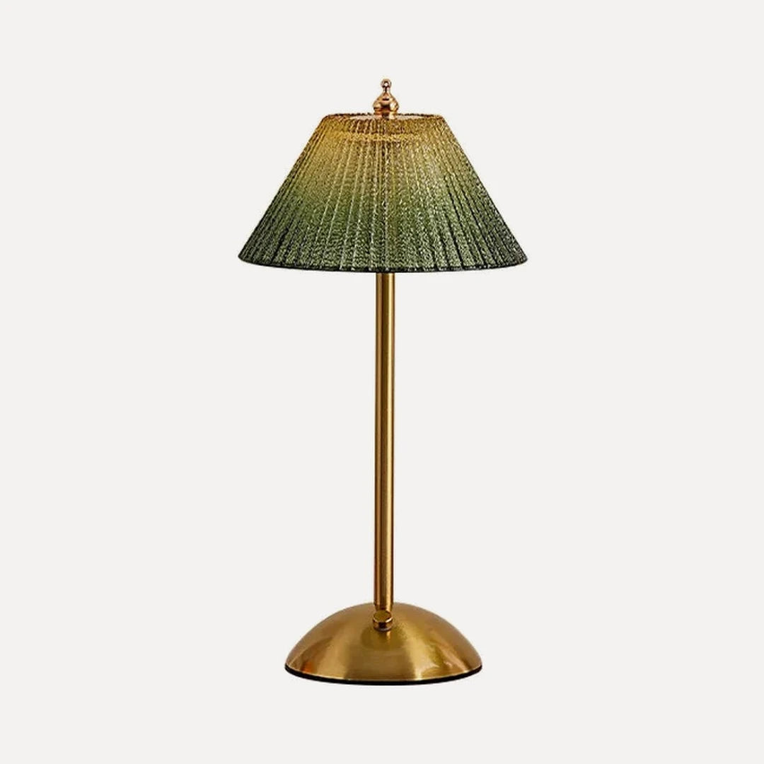 Lampe à poser éventail de verre vert, laiton, sans fil – Gradara