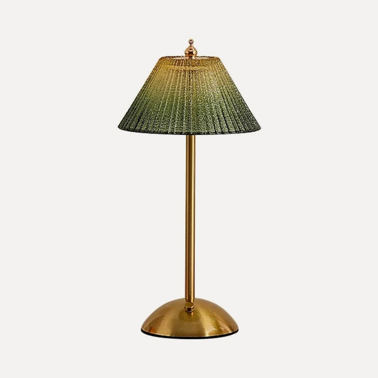 Lampe à poser éventail de verre vert, laiton, sans fil – Gradara