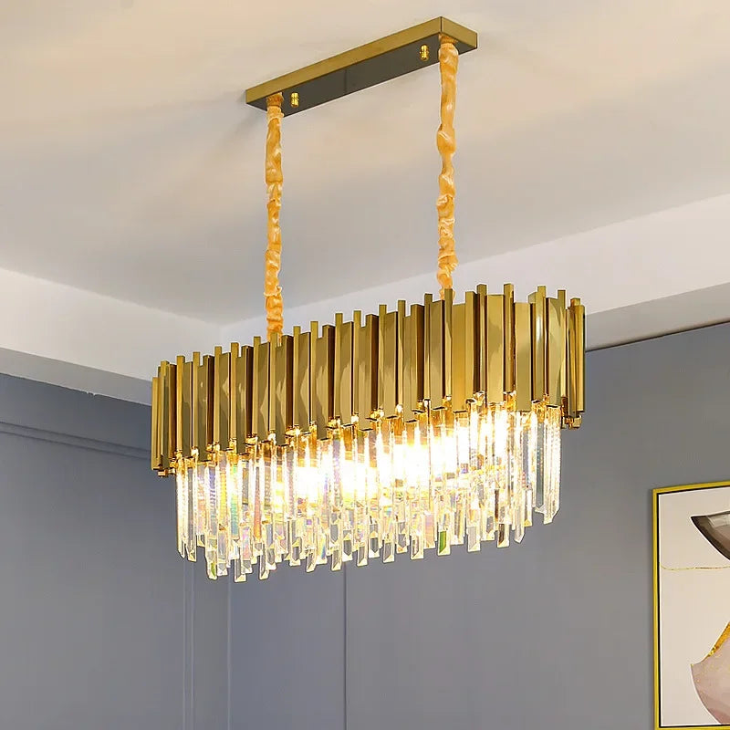 Lustre cristal et acier doré, Ø 40 ou 55 cm – Pompadour, vue d’ambiance