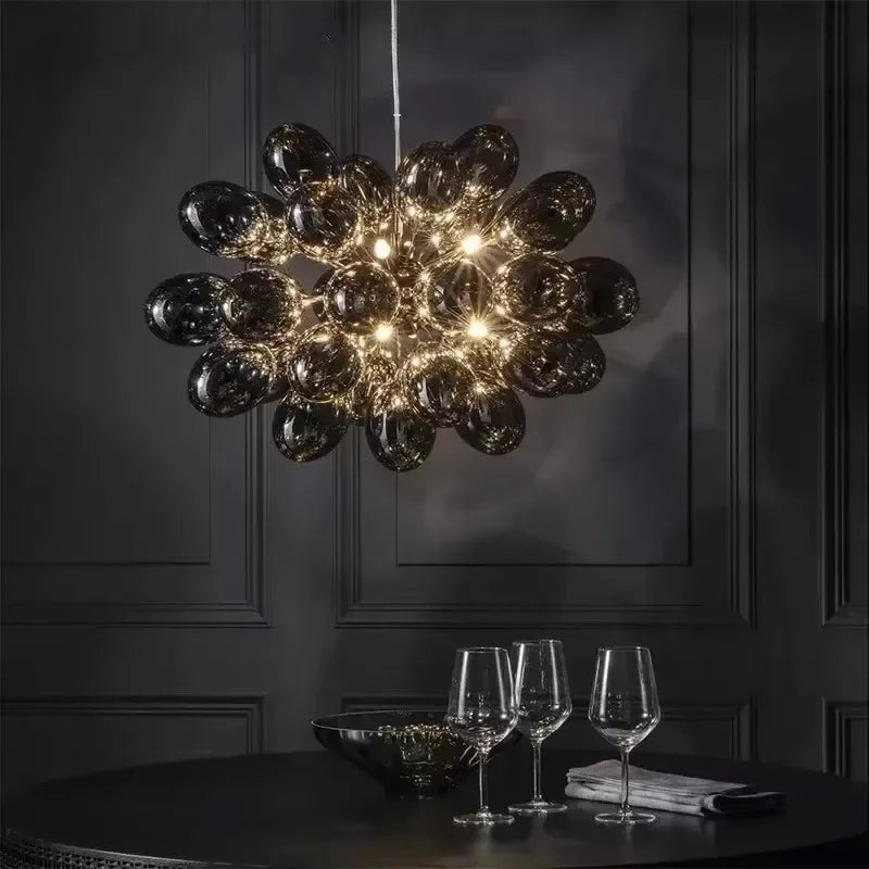 Lustre bulles de verre fumé, 3 à 8 lumières – Anet, vue d’ambiance