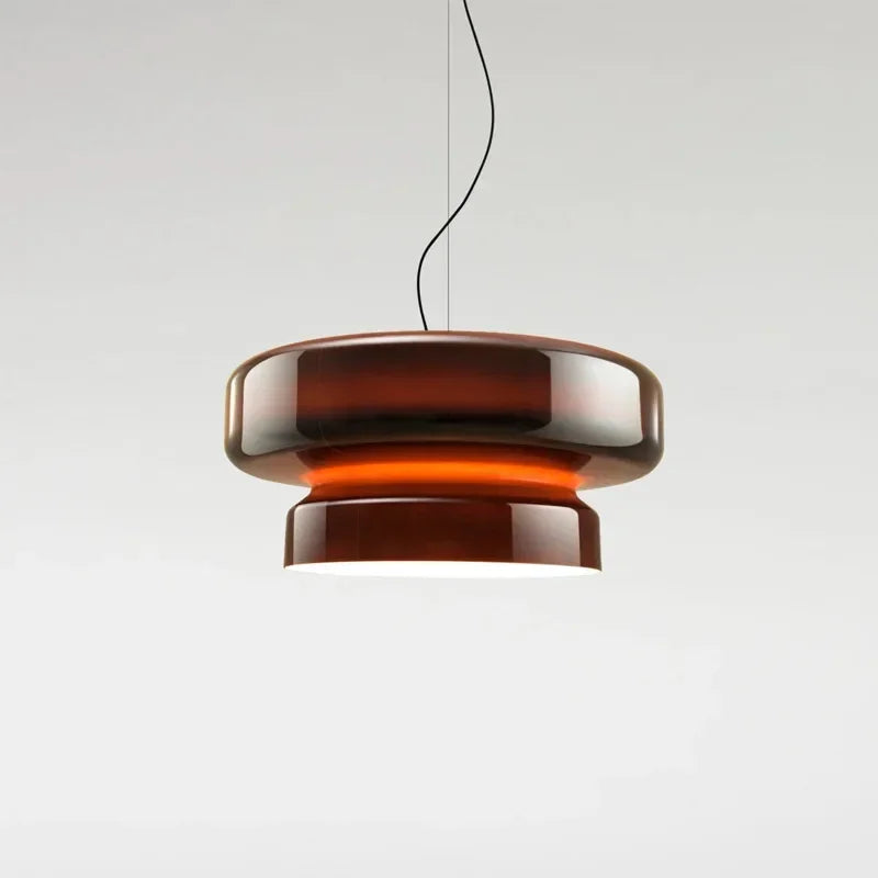 Suspension en verre coloré superposé rouge, vert ou violet – Úbeda allumée