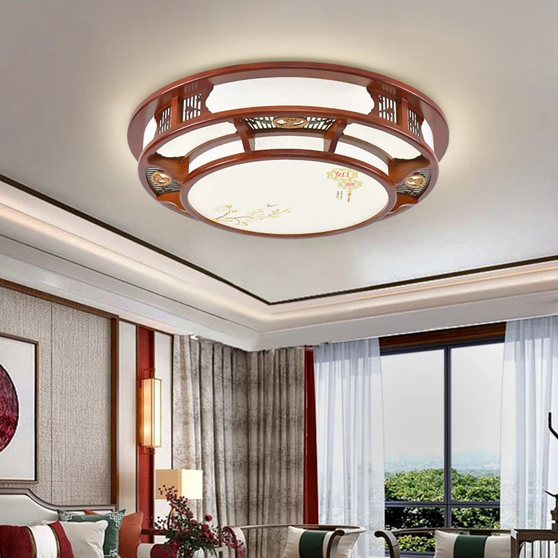 Plafonnier en bois massif ajouré, style japonais – Narai dans un intérieur