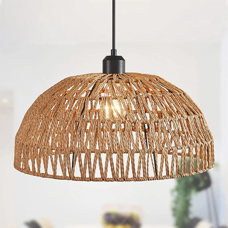 Suspension dôme en corde de chanvre tressée – Mino, finition chanvre naturel / Ø 22 × 13 cm / Sans ampoule
