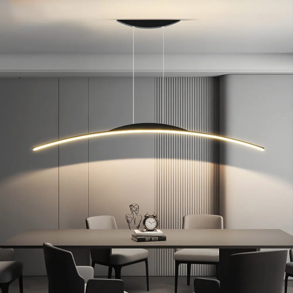 Lustre arc de lumière LED, 100 ou 120 cm, télécommande – Tanlay, modèle noir / 100 cm