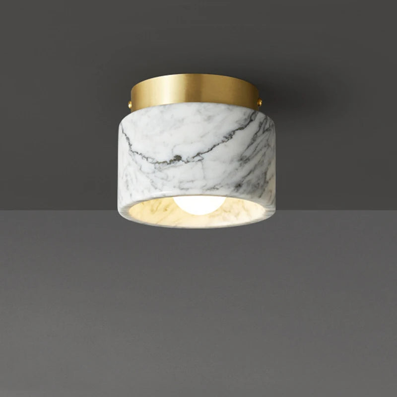 Plafonnier cylindre en marbre vert ou blanc, Ø 12 cm – Lorgues, finition marbre blanc