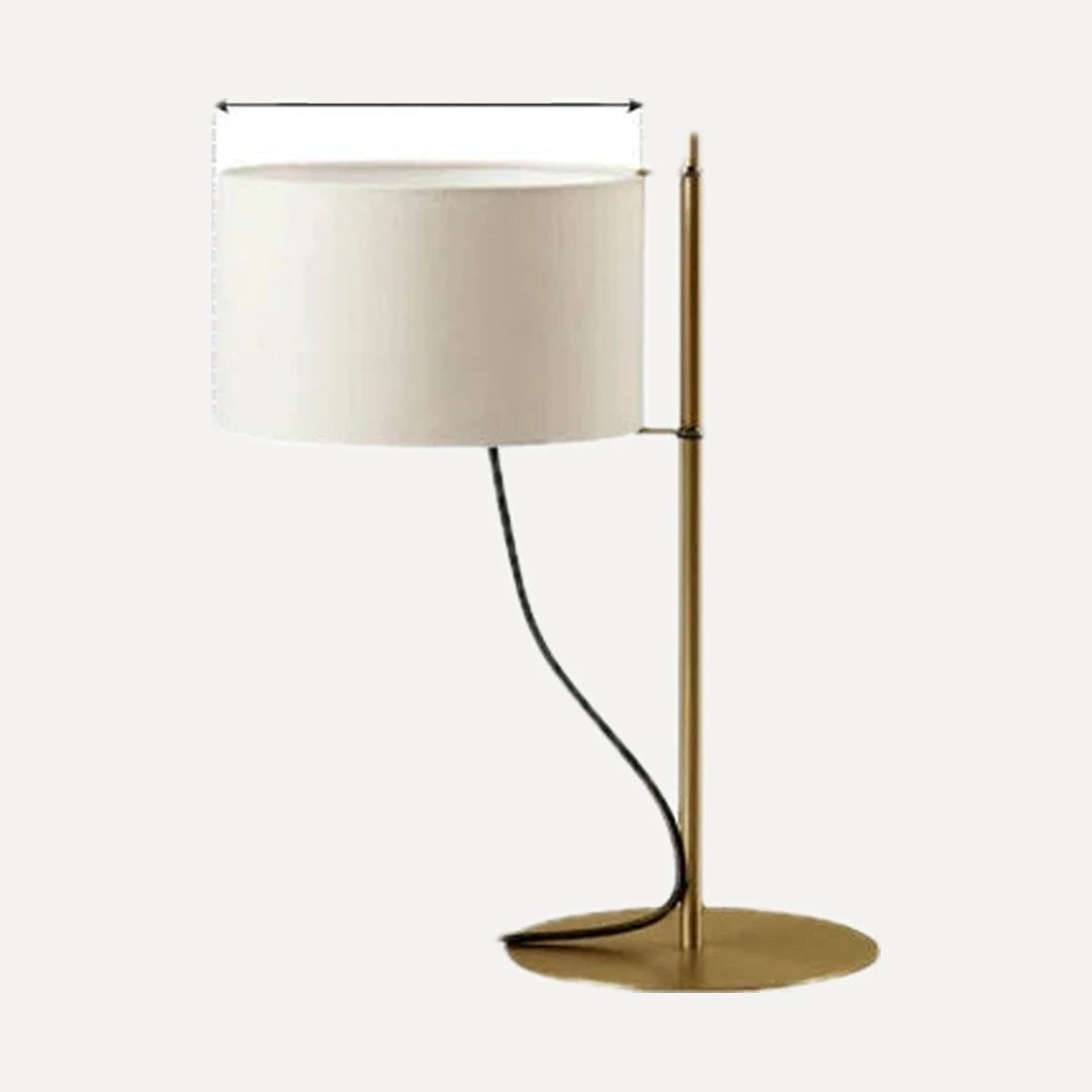 Nontron, tête relevable et tambour de tissu, lampe à poser dorée