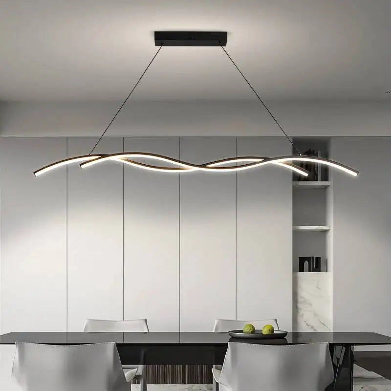 Suspension LED double vague, blanc ou noir, 90 à 150 cm – Atrani, vue d’ambiance