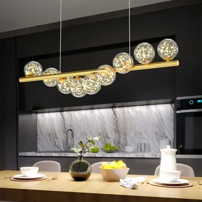 Lustre ligne de globes de verre, 72 à 112 cm – Breteuil, vue d’ambiance
