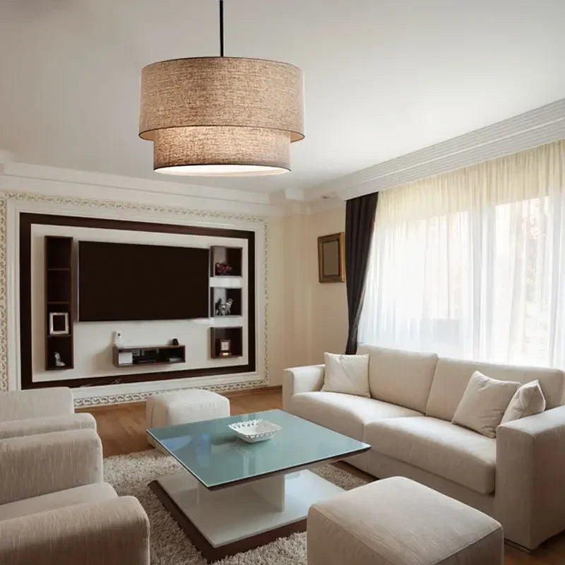 Suspension double tambour en tissu effet lin – Vosges dans un intérieur