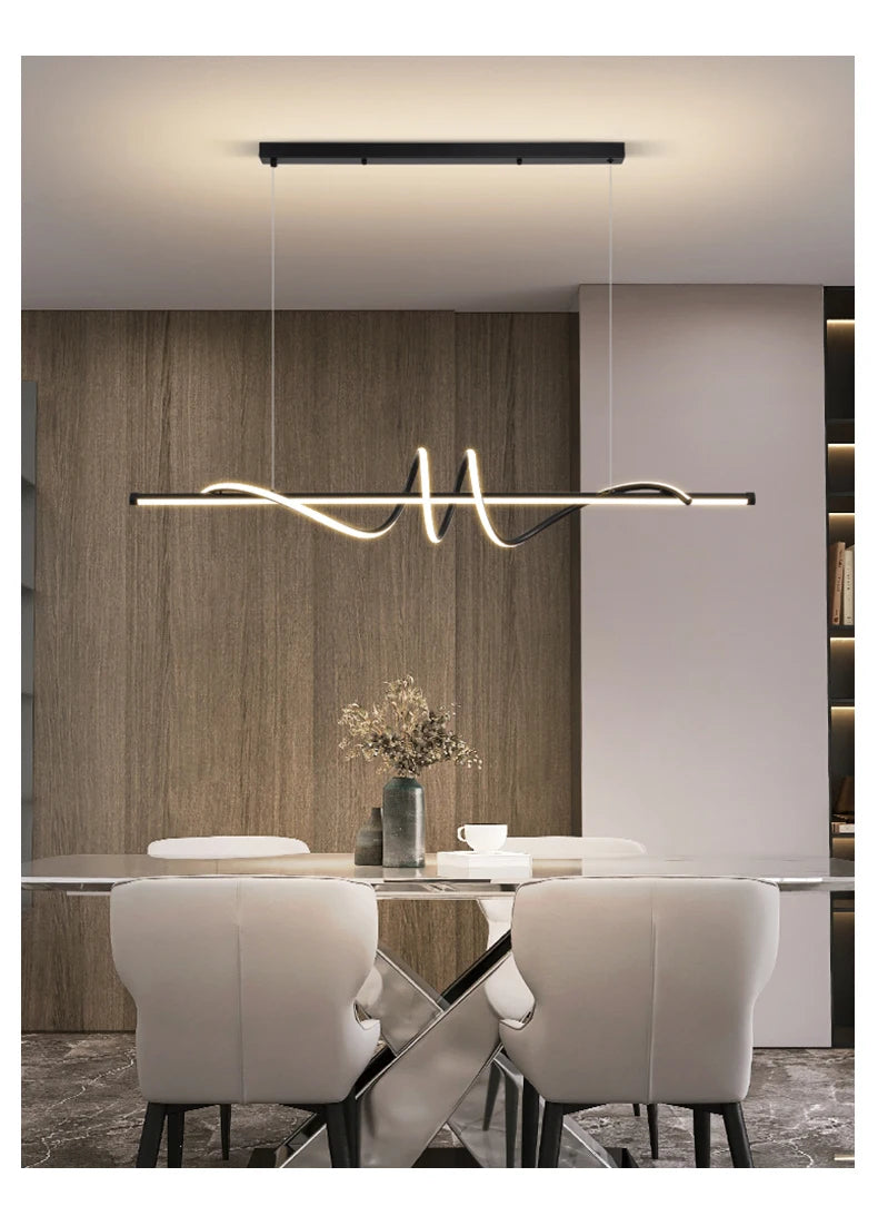 Lustre LED trait de lumière en vague, 100 ou 120 cm – Serrant, vue d’ambiance