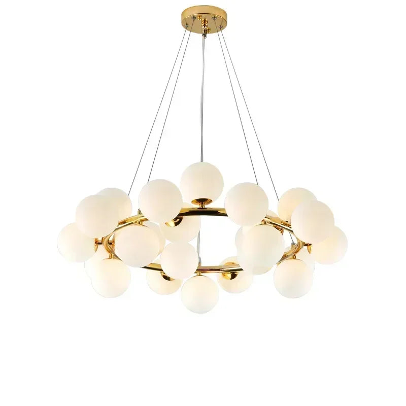 Suspension couronne de globes de verre, dorée ou noire – Marly, sur fond blanc