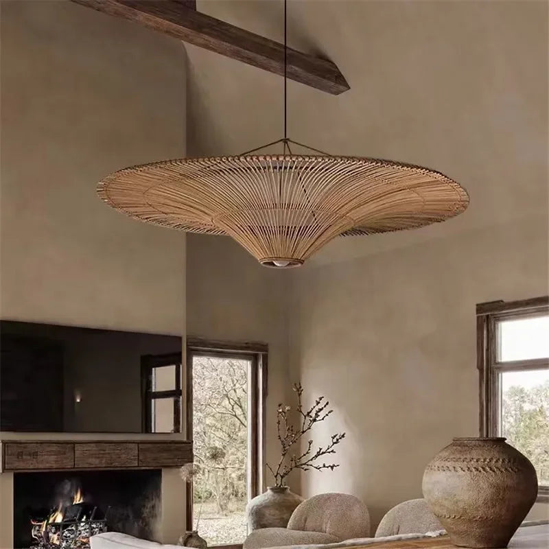 Suspension chapeau XXL en rotin tressé, bohème – Sóller, vue d’ambiance