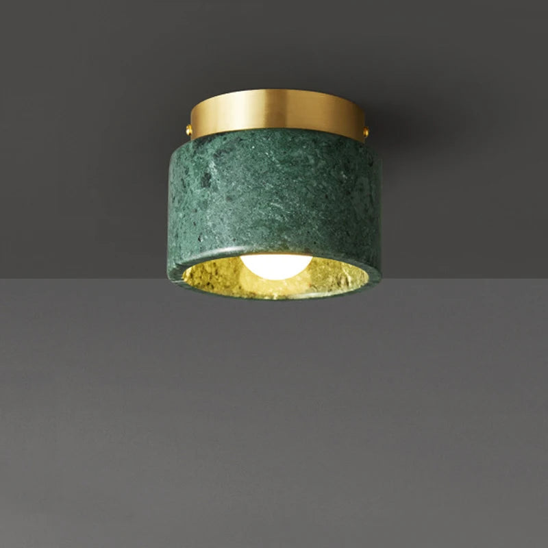 Plafonnier cylindre en marbre vert ou blanc, Ø 12 cm – Lorgues, finition marbre vert