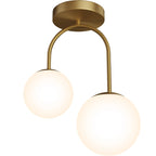 Plafonnier arceau en laiton et deux globes opalins – Passy, sur fond blanc