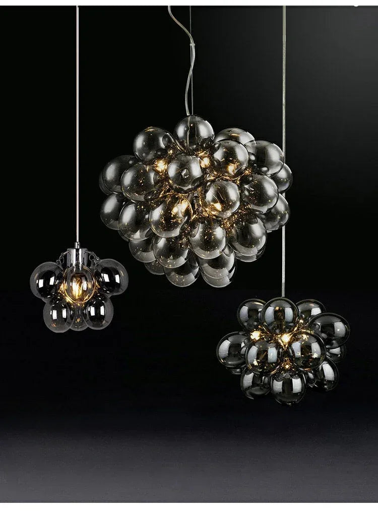 Lustre bulles de verre fumé, 3 à 8 lumières – Anet, sur fond clair