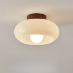 Plafonnier champignon en verre crème et noyer – Vincennes allumé
