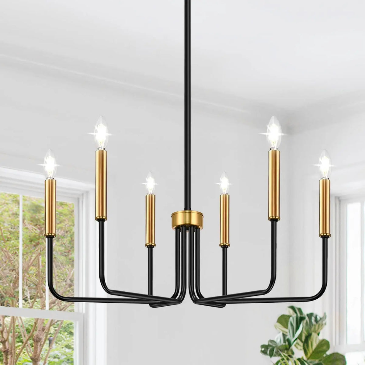 Suspension lustre 6 bougies, noir ou noir et doré – Chantilly, finition noir et doré