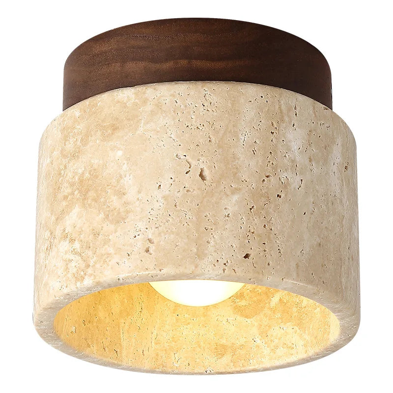 Plafonnier en travertin et bois, plusieurs formes – Montalcino, sur fond blanc