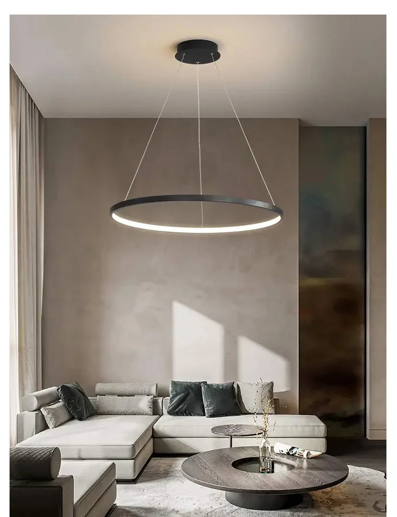 Suspension anneau de lumière LED, Ø 40 à 100 cm – Ermenonville, vue d’ambiance