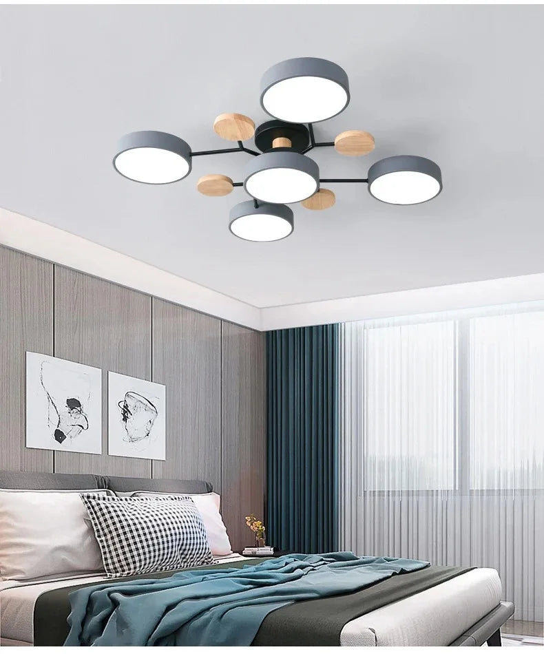 Plafonnier lustre à disques LED, 5 ou 6 lumières – Talcy, vue d’ambiance