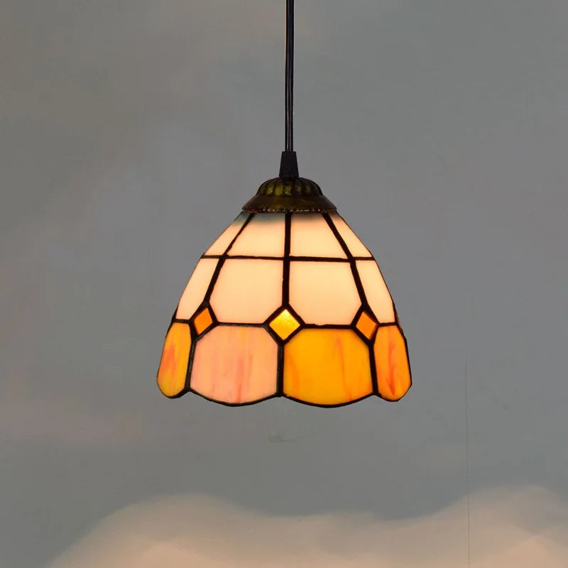 Suspension en verre vitrail coloré, style bohème – Céret, finition pêche et orange